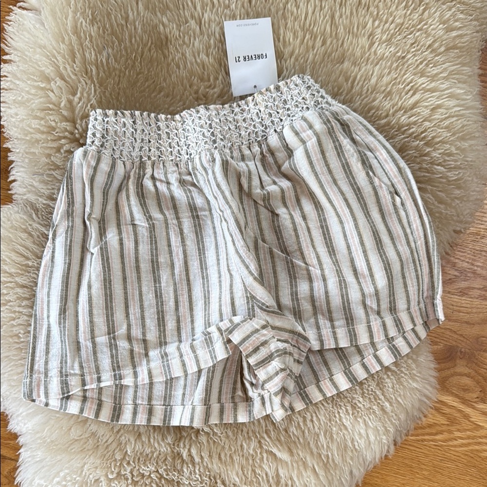Forever 21 Beige Striped High Waist Shorts